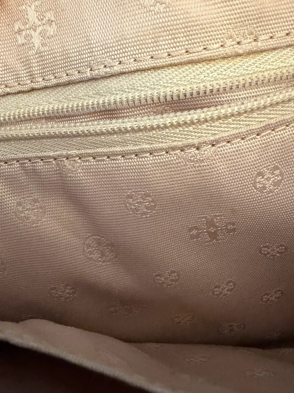 TORY BURCH shell pink Britten Large zip pouch wristlet with iconic logo